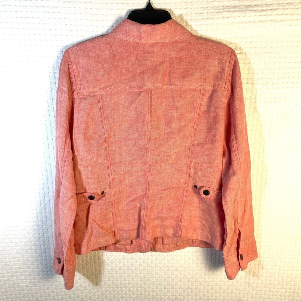 J Jill Linen Shirt Jacket Shacket S Red Button Front Long Sleeve Crop Pockets - Picture 2 of 8